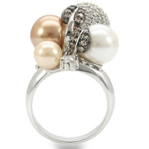 0W296 - Rhodium + Ruthenium Brass Ring with Synthetic Pearl in Multi Color