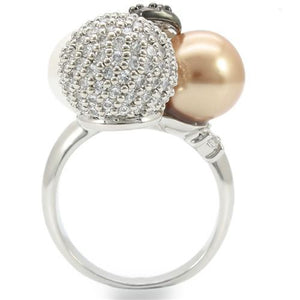 0W296 - Rhodium + Ruthenium Brass Ring with Synthetic Pearl in Multi Color