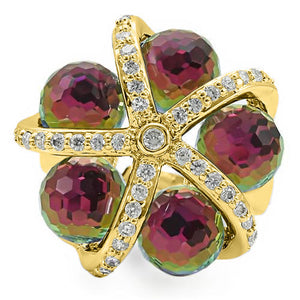 0W299 - Gold Plated Brass Ring with Top Grade Crystal  in Multi Color