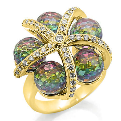 0W299 - Gold Plated Brass Ring with Top Grade Crystal  in Multi Color