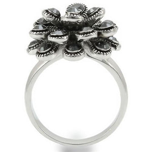 0W301 - Rhodium Brass Ring with Top Grade Crystal  in Jet
