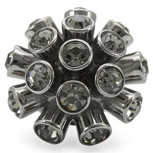 0W306 - Ruthenium Brass Ring with Top Grade Crystal  in Jet