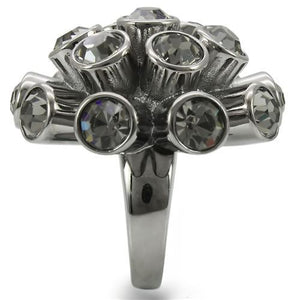 0W306 - Ruthenium Brass Ring with Top Grade Crystal  in Jet
