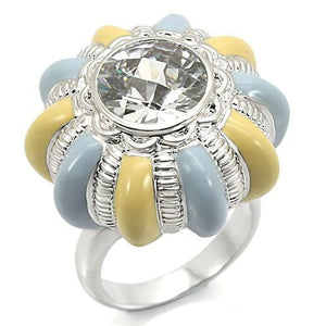 0W308 - Rhodium Brass Ring with AAA Grade CZ  in Clear