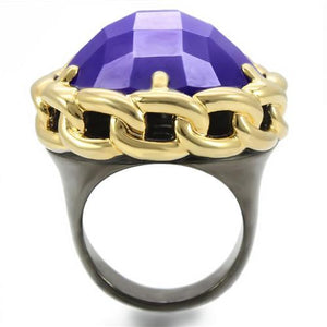 0W311 - Gold+Ruthenium Brass Ring with Milky CZ  in Tanzanite