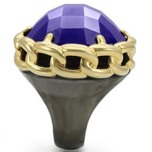 Load image into Gallery viewer, 0W311 - Gold+Ruthenium Brass Ring with Milky CZ  in Tanzanite