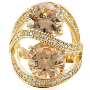 0W314 - Gold Brass Ring with AAA Grade CZ  in Champagne