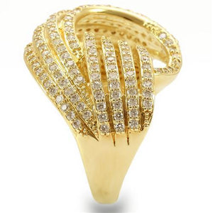 0W316 - Gold Brass Ring with AAA Grade CZ  in Clear