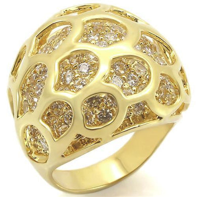 0W318 - Gold Brass Ring with AAA Grade CZ  in Clear