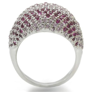 0W322 - Rhodium Brass Ring with AAA Grade CZ  in Multi Color