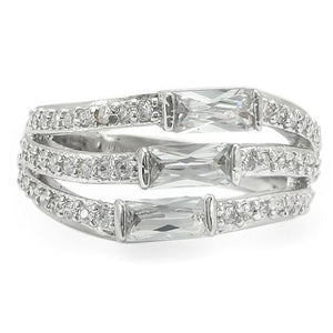 0W331 - Rhodium Brass Ring with AAA Grade CZ  in Clear