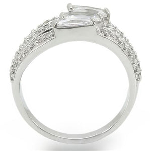 0W331 - Rhodium Brass Ring with AAA Grade CZ  in Clear