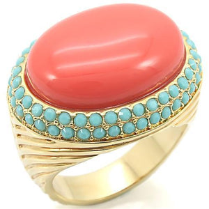 0W334 Gold Brass Ring with Semi-Precious in Rose
