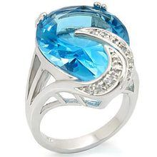 Load image into Gallery viewer, 0W343 - Rhodium Brass Ring with Synthetic Synthetic Glass in Sea Blue