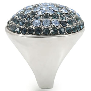 0W347 - Rhodium + Ruthenium Brass Ring with Top Grade Crystal  in Light Sapphire