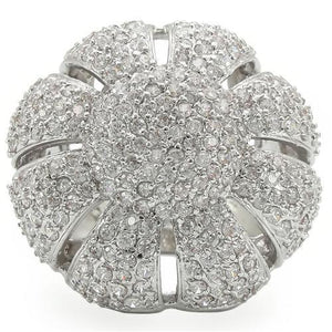 0W349 - Rhodium Brass Ring with AAA Grade CZ  in Clear
