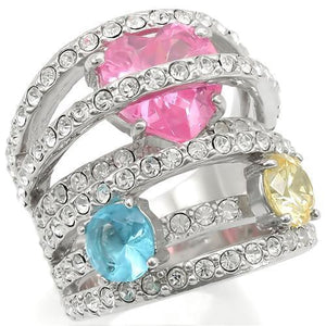 0W350 - Rhodium Brass Ring with AAA Grade CZ  in Rose
