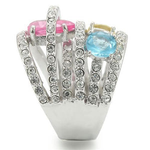 0W350 - Rhodium Brass Ring with AAA Grade CZ  in Rose