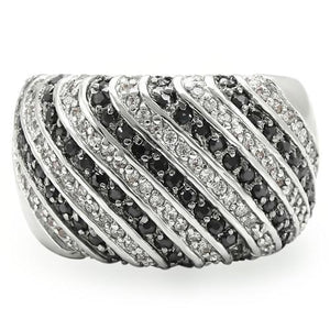 0W351 - Rhodium + Ruthenium Brass Ring with AAA Grade CZ  in Jet