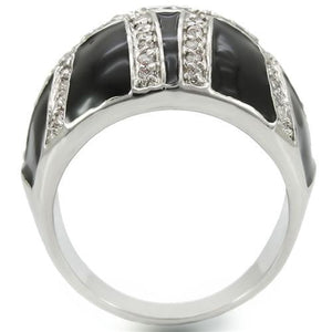 0W355 - Rhodium Brass Ring with AAA Grade CZ  in Clear