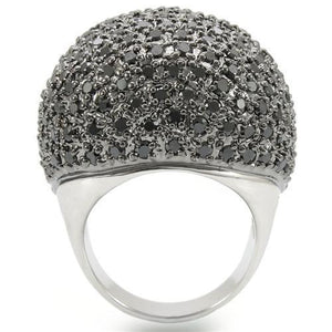 0W362 - Rhodium + Ruthenium Brass Ring with AAA Grade CZ  in Jet