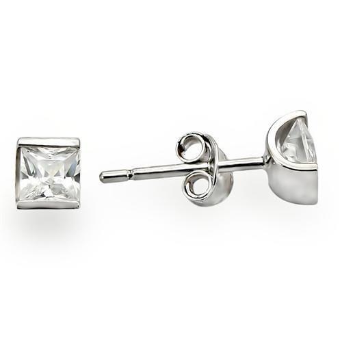 0W388 - Rhodium 925 Sterling Silver Earrings with AAA Grade CZ  in Clear