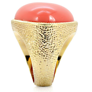 1W026 - Gold Brass Ring with Semi-Precious Coral in Rose