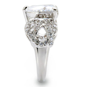 1W027 - Rhodium Brass Ring with AAA Grade CZ  in Clear