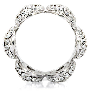 1W032 - Rhodium Brass Ring with Top Grade Crystal  in Clear