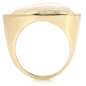 1W043 - Gold Brass Ring with Synthetic Synthetic Glass in White