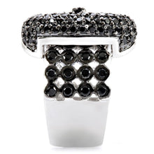 Load image into Gallery viewer, 1W048 - Rhodium + Ruthenium Brass Ring with AAA Grade CZ  in Black Diamond