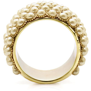 1W057 - Gold Brass Ring with Synthetic Pearl in Citrine Yellow