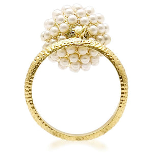 1W060 - Gold Brass Ring with Synthetic Pearl in Citrine Yellow