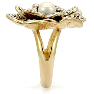 1W063 - Gold Brass Ring with Synthetic Pearl in Citrine Yellow