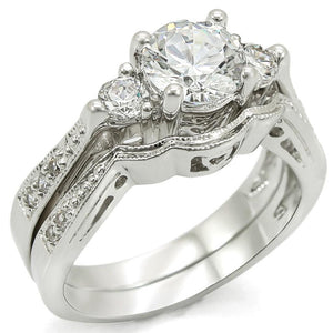 1W002 - Rhodium Brass Ring with AAA Grade CZ  in Clear