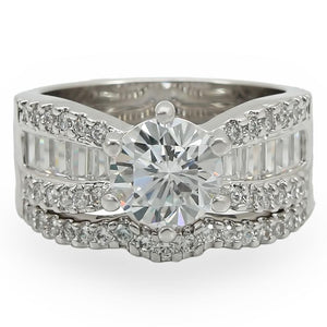 1W003 - Rhodium Brass Ring with AAA Grade CZ  in Clear