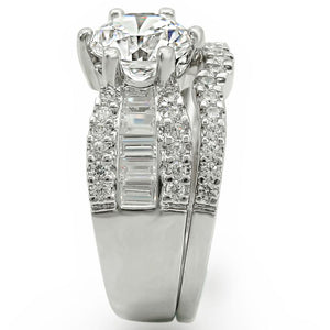 1W003 - Rhodium Brass Ring with AAA Grade CZ  in Clear