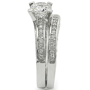1W004 - Rhodium Brass Ring with AAA Grade CZ  in Clear