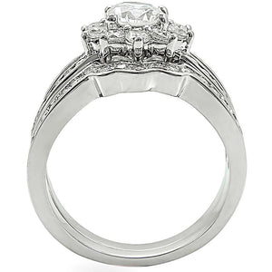 1W008 - Rhodium Brass Ring with AAA Grade CZ  in Clear