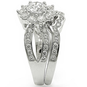 1W008 - Rhodium Brass Ring with AAA Grade CZ  in Clear