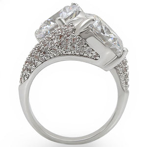 1W015 - Rhodium Brass Ring with AAA Grade CZ  in Clear