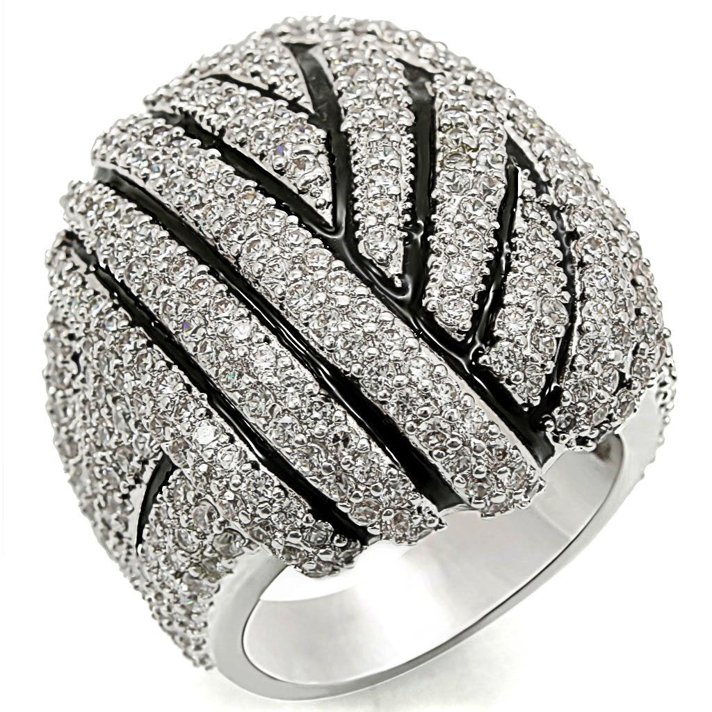 1W016 - Rhodium Brass Ring with AAA Grade CZ  in Clear