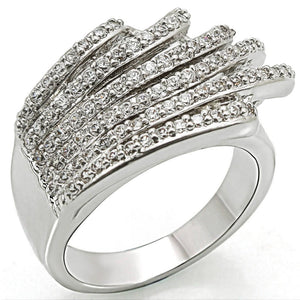 1W018 - Rhodium Brass Ring with AAA Grade CZ  in Clear