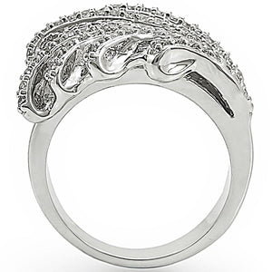 1W018 - Rhodium Brass Ring with AAA Grade CZ  in Clear