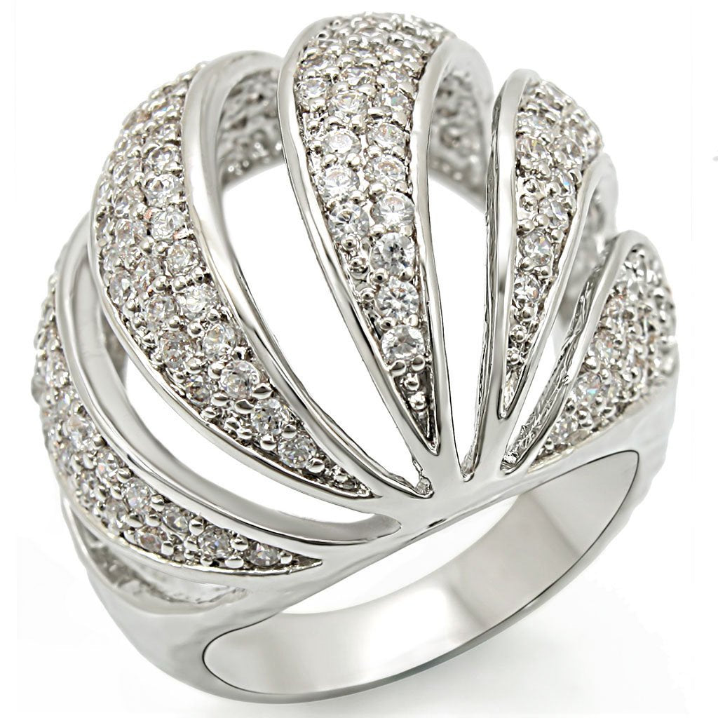 1W019 - Rhodium Brass Ring with AAA Grade CZ  in Clear