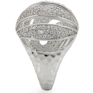 1W019 - Rhodium Brass Ring with AAA Grade CZ  in Clear