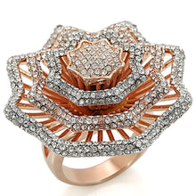 Load image into Gallery viewer, 1W023 - Rose Gold + Rhodium Brass Ring with Top Grade Crystal  in Clear