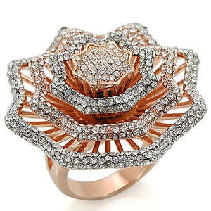 1W023 - Rose Gold + Rhodium Brass Ring with Top Grade Crystal  in Clear
