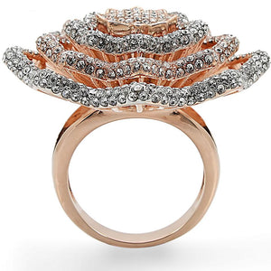 1W023 - Rose Gold + Rhodium Brass Ring with Top Grade Crystal  in Clear