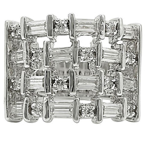 1W024 - Rhodium Brass Ring with AAA Grade CZ  in Clear
